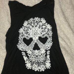Black Floral skull tank top small